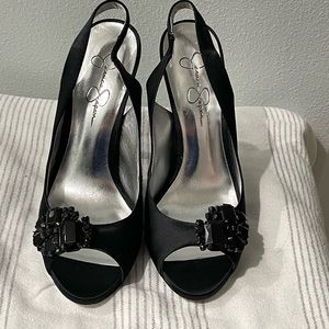 Black Jessica Simpson sling back satin heels